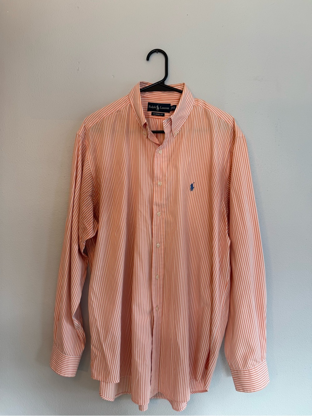 Polo Ralph Lauren Classic Fit Orange White Striped Shirt Men’s 16.5 L